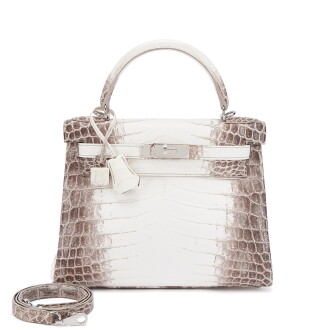 View 1 of Lot 533: White Matte Niloticus Crocodile Himalaya Kelly 28 Retourné Palladium Hardware, 2019