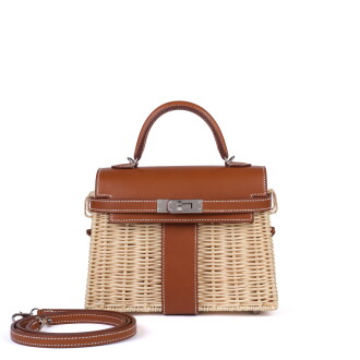 View 1 of Lot 3: Limited Edition Fauve Barenia and Osier Wicker Mini Picnic Kelly II 20 Palladium Hardware, 2023