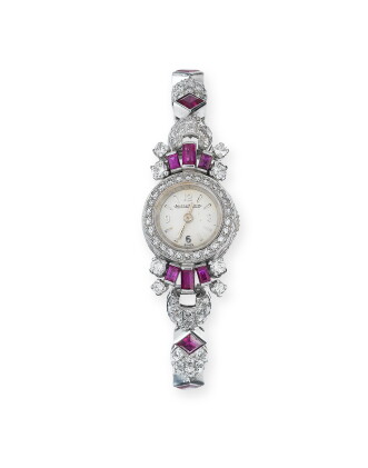 Catalog image of montre bracelet de dame rubis et diamants, jaeger lecoultre | lady's ruby and d…