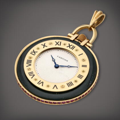 Catalog image of A yellow gold, bloodstone and ruby set open faced watch, Circa 1930