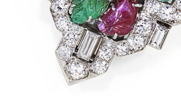 close-up tutti frutti diamond 1930s clip on earrings