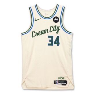 View 1 of Lot 3: Giannis Antetokounmpo Milwaukee Bucks 2025-2026 Game Worn City Edition Jersey | 21,000th Point | Sixth-Youngest to Score 21,000 in NBA History