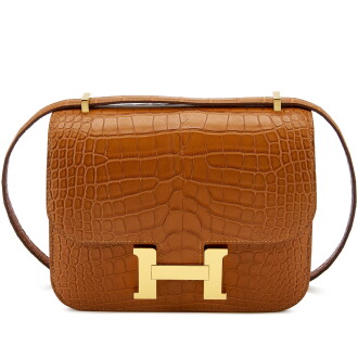 View 1 of Lot 7706: Gold Matte Alligator Mini Constance 18 Gold Hardware, 2022
