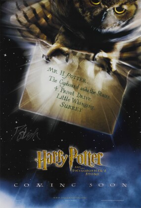 View 1 of Lot 107:  Harry Potter and the Sorcerer's Stone / Harry Potter and the Philosopher's Stone (2001) Poster, US, International advance (owl), Signed by Daniel Radcliffe