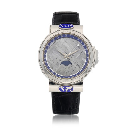 Catalog image of Corum | Reference 61.450.70, A platinum wristwatch with meteorite dial, moon ph…