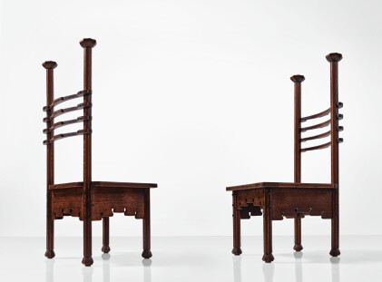 Catalog image of charles rohlfs | pair of ladder back chairs
