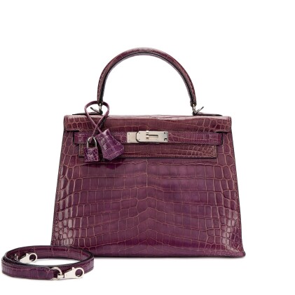 View 1 of Lot 1005: Amethyst Shiny Niloticus Crocodile Kelly 28 Sellier Palladium Hardware, 2009
