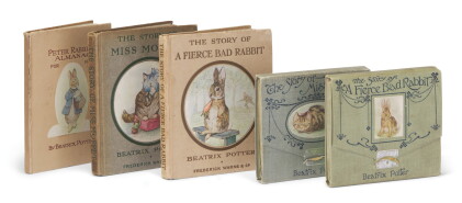 Catalog image of potter, five volumes, including panorama format books, 1906-1929