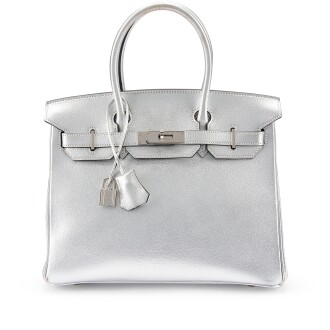 View 1 of Lot 5415: Limited Edition Silver Chèvre Mysore Metallic Birkin 30 Palladium Hardware, 2004