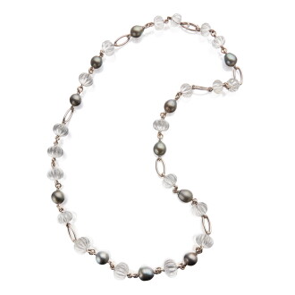 View 1 of Lot 342: Gold, Cultured Pearl and Rock Crystal Necklace