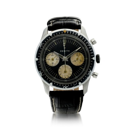 Catalog image of zenith | a stainless steel chronograph wristwatch, circa 1970