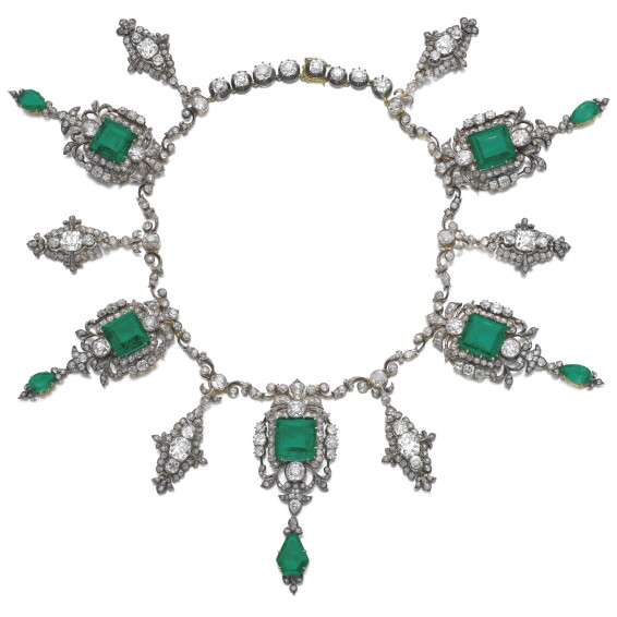 Magnificent emerald and diamond necklace, circa 1880