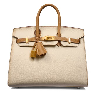 View 1 of Lot 17: Craie and Biscuit Epsom HSS Birkin 25 Sellier Brushed Gold Hardware, 2025