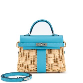 View 1 of Lot 5493: Limited Edition Bleu du Nord Swift and Osier Wicker Mini Picnic Kelly II 20 Palladium Hardware, 2020