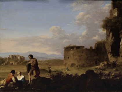 Catalog image of cornelis van poelenburch | landscape with ancient ruins and shepherds lounging …