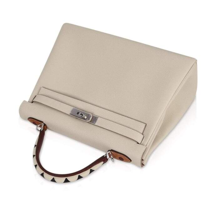 HERMÈS Kelly 32 Au Galop Retourne Craie Togo Palladium Limited Edition Mightychic