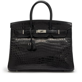 View 1 of Lot 53: Black Matte Niloticus Crocodile Birkin 35 Palladium Hardware, 2010
