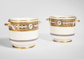 View 1 of Lot 619: A Pair of Sèvres Porcelain Wine Bottle Coolers (Seaux à bouteilles) made for Marie-Antoinette, or Possibly Gustav III of Sweden, circa 1784