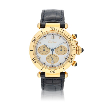 Catalog image of Pasha reference 3009 A yellow gold quartz chronograph wristwatch with date, Cir…