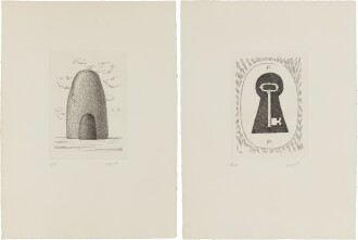 View 1 of Lot 227: Aube à l'antipode. 1966. 1/17 de tête, boîte signée, rare suite de 7 eaux-fortes de Magritte.