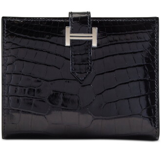 View 1 of Lot 163: Black Shiny Mississippiensis Alligator Béarn Wallet Palladium Hardware, 2024