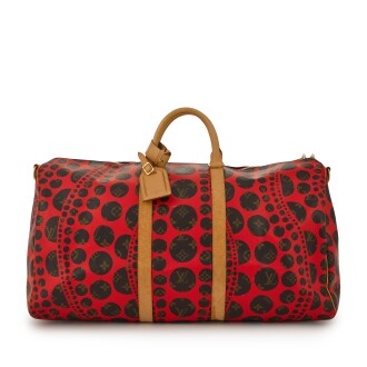 View 1 of Lot 61: Red Limited Edition Monogram Coated Canvas Waves Keepall Bandouliere 55 Gold-Tone Hardware, 2012
