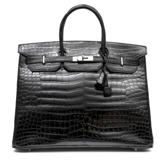 View 1 of Lot 1075: Black Shiny Crocodile Porosus Birkin 40 Palladium Hardware, 2006