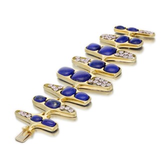 View 1 of Lot 155: Lapis Lazuli, pink tourmaline bracelet, circa 1955