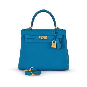View 1 of Lot 16: Bleu Frida Togo Kelly 25 Gold Hardware, 2021 