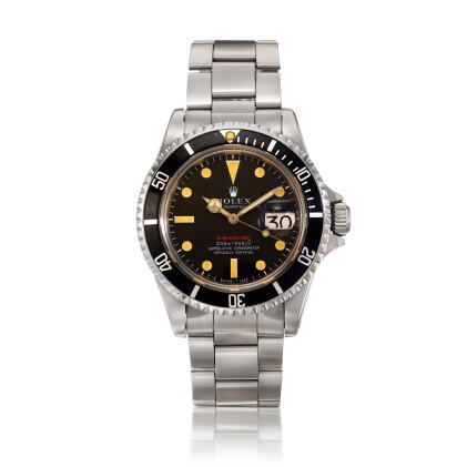 View 1 of Lot 117: Reference 1680 'Red' Submariner, A stainless steel automatic wristwatch with date and bracelet, Circa 1969  勞力士 1680 型號 'Red' Submariner 精鋼自動上鏈鍊帶腕錶備日期顯示，約1969年製