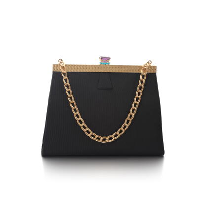 Catalog image of Gold, gem set and silk evening bag, 1950s
