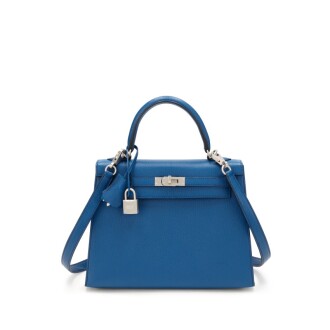 View 1 of Lot 32: Bleu Saphir and Bleu Hydra Chèvre Mysore HSS Sellier Kelly 25 Brushed Palladium Hardware, 2019