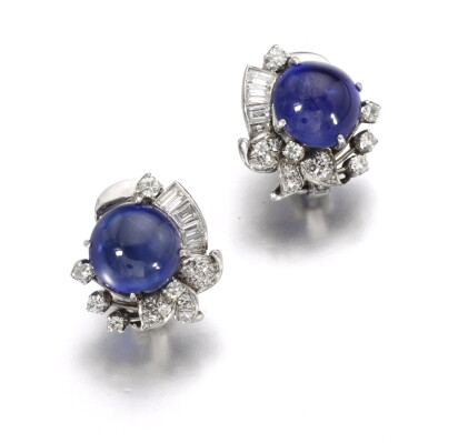 Catalog image of pair of sapphire and diamond earrings