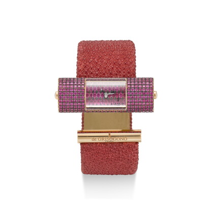 Catalog image of de grisogono | lipstick, reference cys08 a pink gold and pink sapphire-set bang…