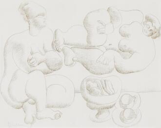 View 1 of Lot 318: Deux femmes nues autour d’une coupe de fruits et de tasses à thé