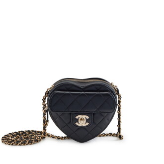View 1 of Lot 157: Black Quilted Lambskin Mini CC In Love Heart Bag Pale Gold Hardware, 2021