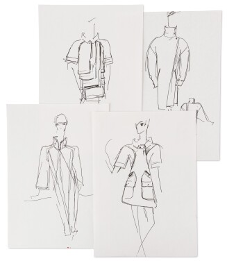 View 1 of Lot 36: Four original sketches for fashion | Quatre croquis de mode originaux