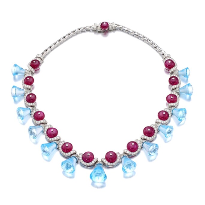 MICHELE DELLA VALLE | RUBY, BLUE TOPAZ AND DIAMOND NECKLACE