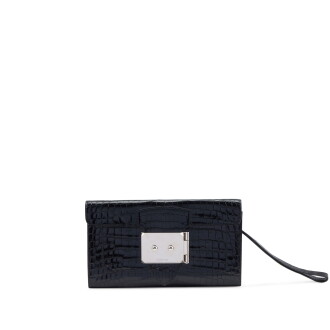 View 1 of Lot 173: Black Niloticus Crocodile Goodlock Clutch Palladium Hardware, 2015