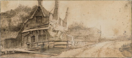 Catalog image of Landscape with a house and farm buildings by a canal