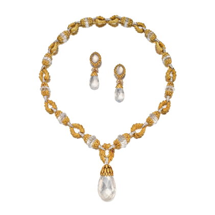 Catalog image of Gold, Rock Crystal and Diamond Sautoir and Pair of Earclips