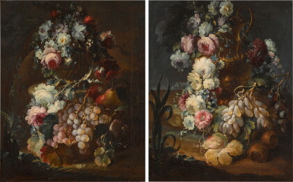 Catalog image of michele antonio rapous | still life of flowers in a glass vase, with grapes and…