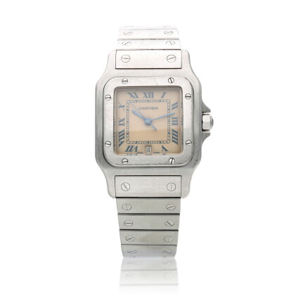 Catalog image of Reference 987901 Santos, A stainless steel squared shaped wristwatch with brace…