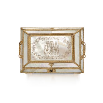 View 1 of Lot 79: A Mother-of-Pearl Musical Sewing Necessaire with Gilt-Metal Mounts, Probably Palais Royal, Paris, Early 19th Century 