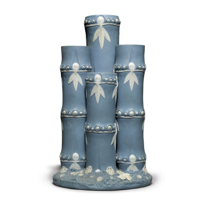 Catalog image of a wedgwood blue and white jasperware 'bamboo' vase late 18th century