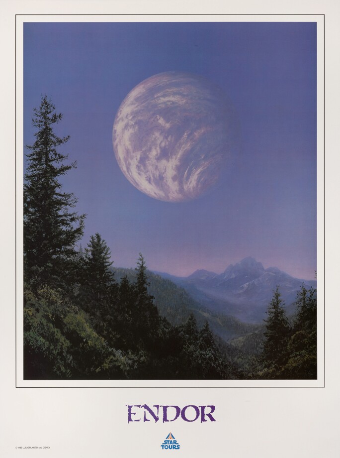 STAR TOURS , SET OF 7 FICTIONAL TRAVEL POSTERS AND IDENTIFICATION LABELS, US 1986. ESTIMATE £800–1,200.