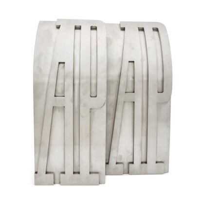 Catalog image of A large and heavy pair of steel book ends