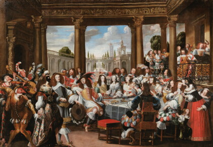 Catalog image of attributed to wolfgang heimbach | an elegant assembly in a palatial architecture
