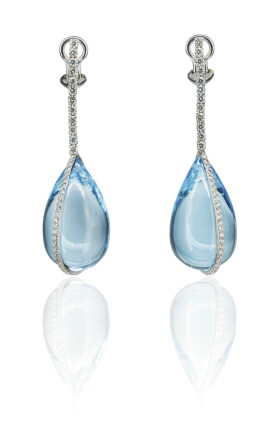 Catalog image of pair of blue topaz and diamond pendent earrings, michele della valle