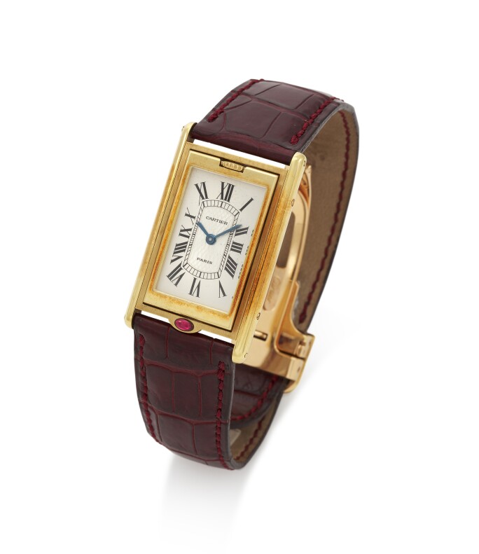 CARTIER, TANK A BASCULANTE, LIMITED EDITION YELLOW GOLD REVERSIBLE WRISTWATCH, CIRCA 1997. ESTIMATE: €3000–5000